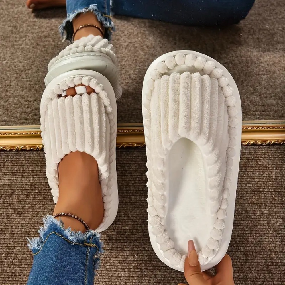 Plush Ribbed Slippers - Picture 1 of 8